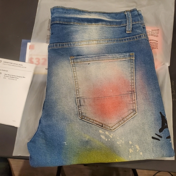 New Mens Painted Designer Slim Fit Jeans Multiple Sizes - Picture 5 of 5